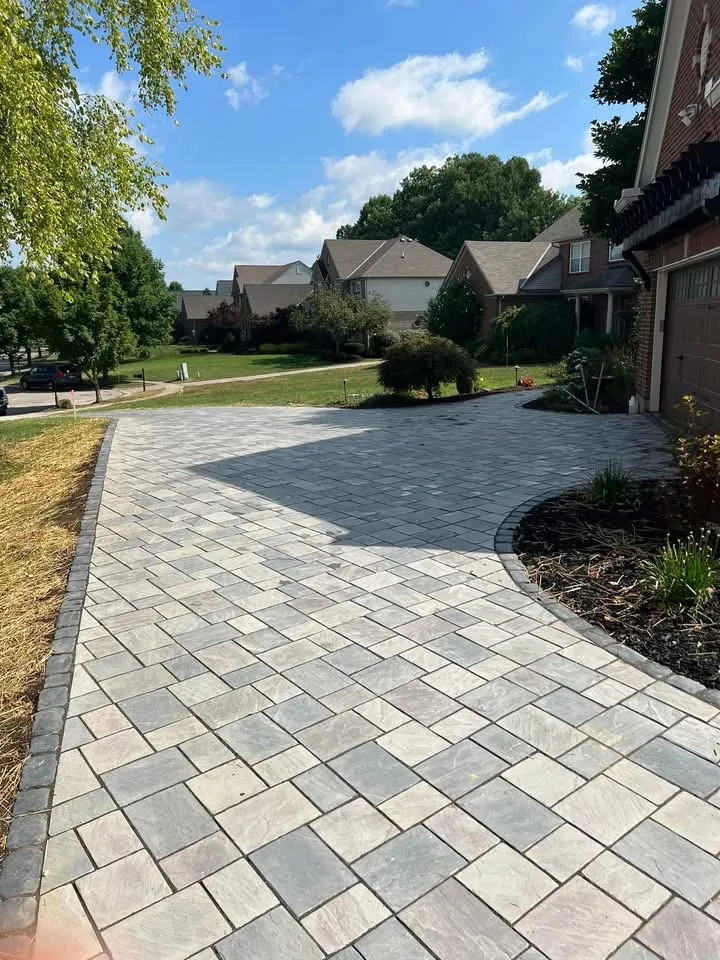 Heated Unilock Richcliff paver driveway with snow melt system